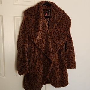 Adrienne Landau Brown Faux Fur Coat